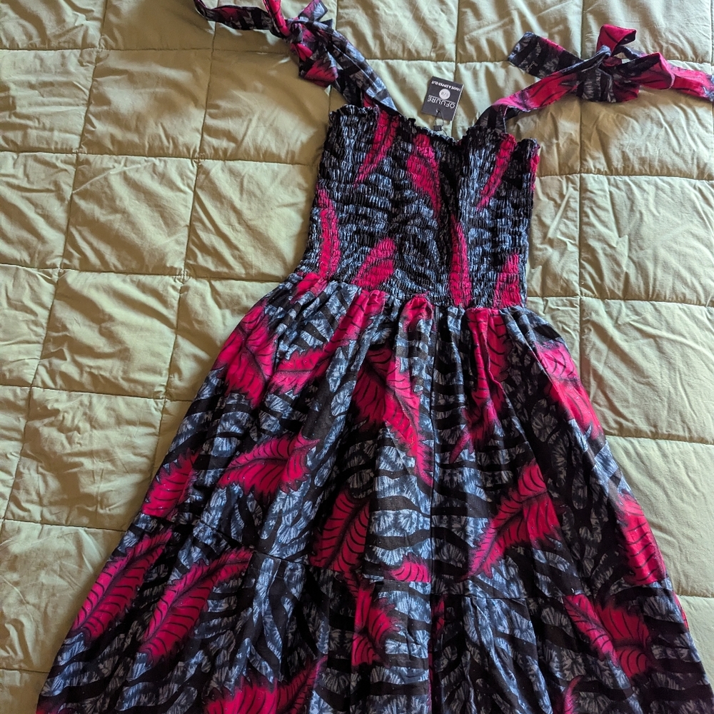 OFUURE Dress with Pink and Black Leaf Pattern